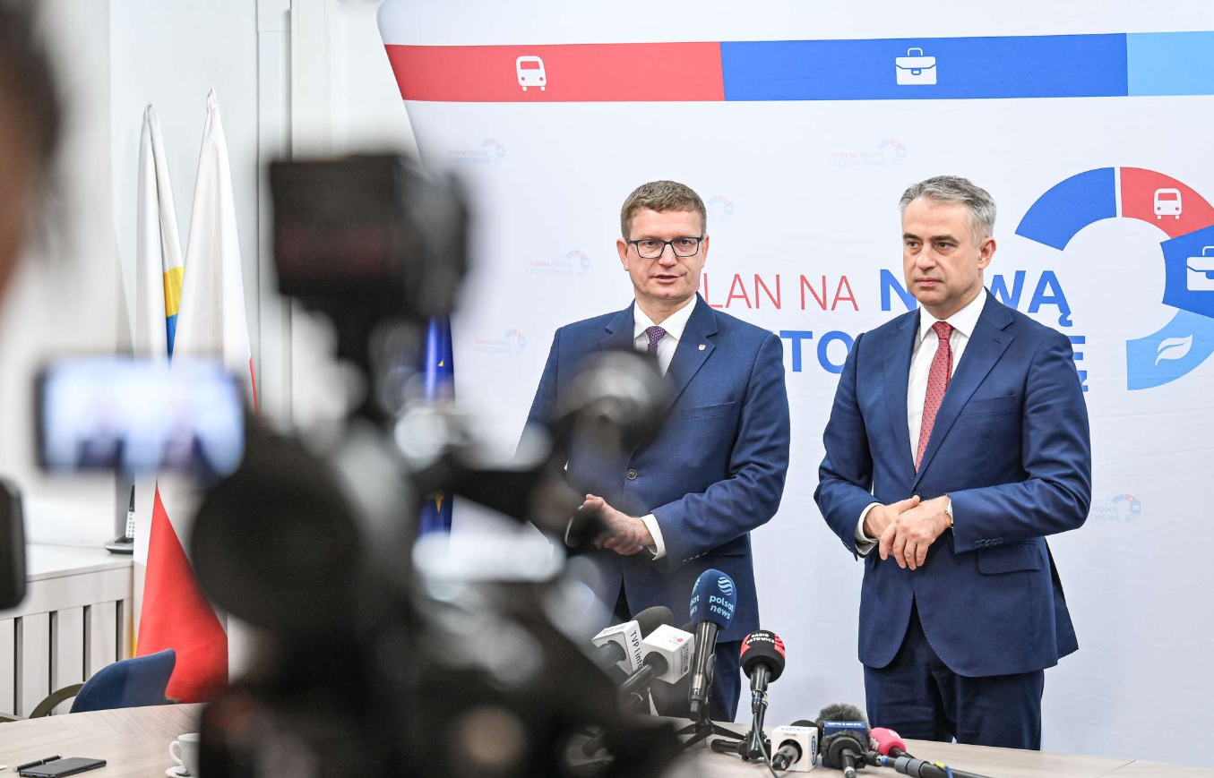 Min. Krzysztof Gawkowski i Prezydent Częstochowy Krzysztof Matyjaszczyk podczas konferencji prasowej/ fot. UM Częstochowa