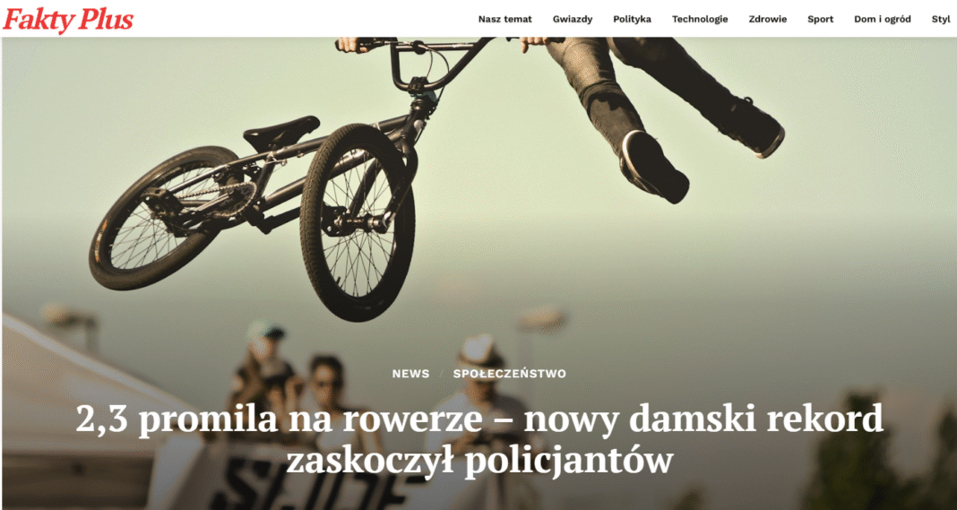 Pijana rowerzystka – 2,3 promila. Nowy damski rekord
